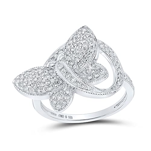 Sterling Silver Diamond Butterfly Ring Size 8 U655480