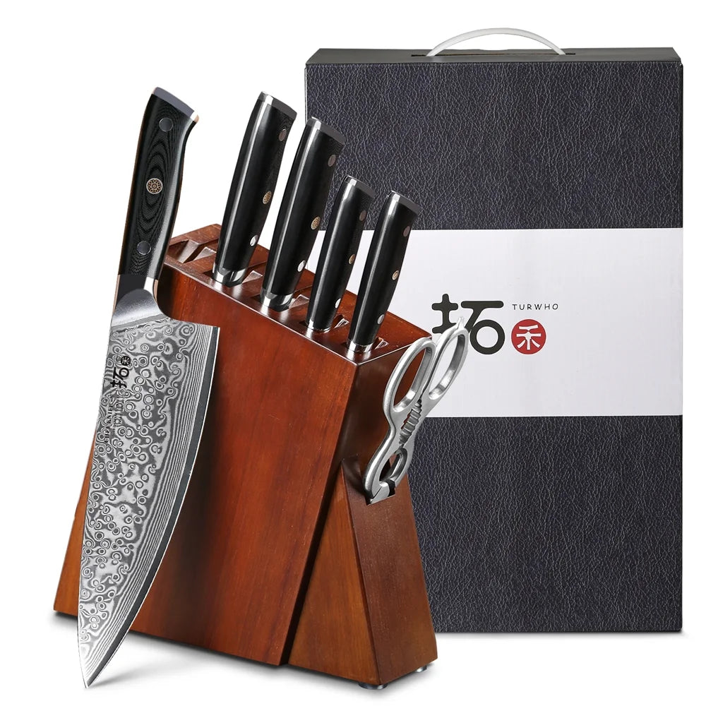 7Pcs Japanese VG10 Damascus Steel Knife Block Set S881733