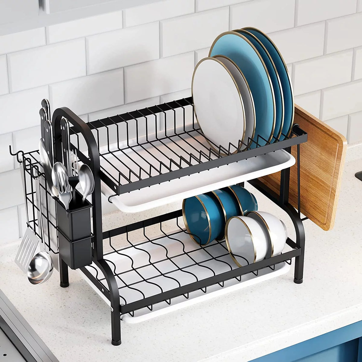 2-Tier Dish Drying Rack with Drain Board Tray N691036