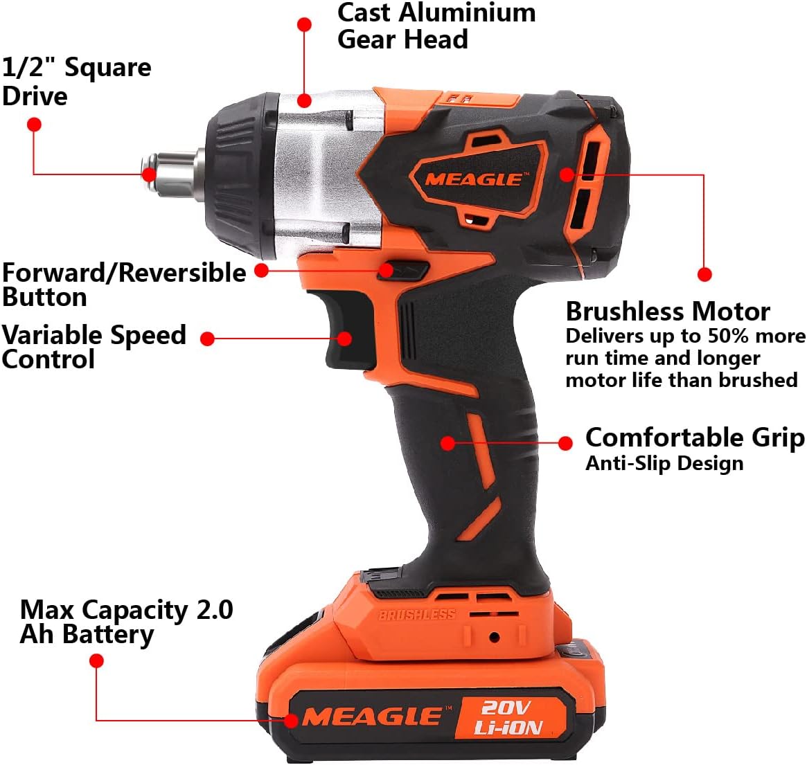 20V Max Brushless Cordless Impact Wrench 4.0 Ah Battery Powered 1/2 inch Square Drive Pack of 2 I3545
