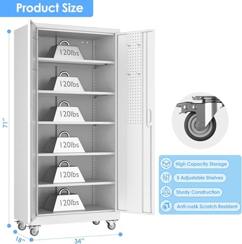 Black Metal Garage Storage Cabinet with Wheels A701