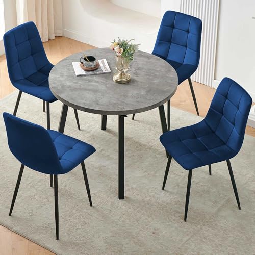 4-Person Round Dining Table Set with 4 Grey Chairs N468