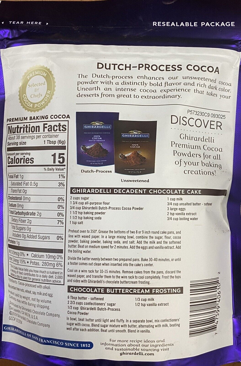 DUTCH PROCESS 100% Unsweetened Cocoa Powder 8 oz N637308