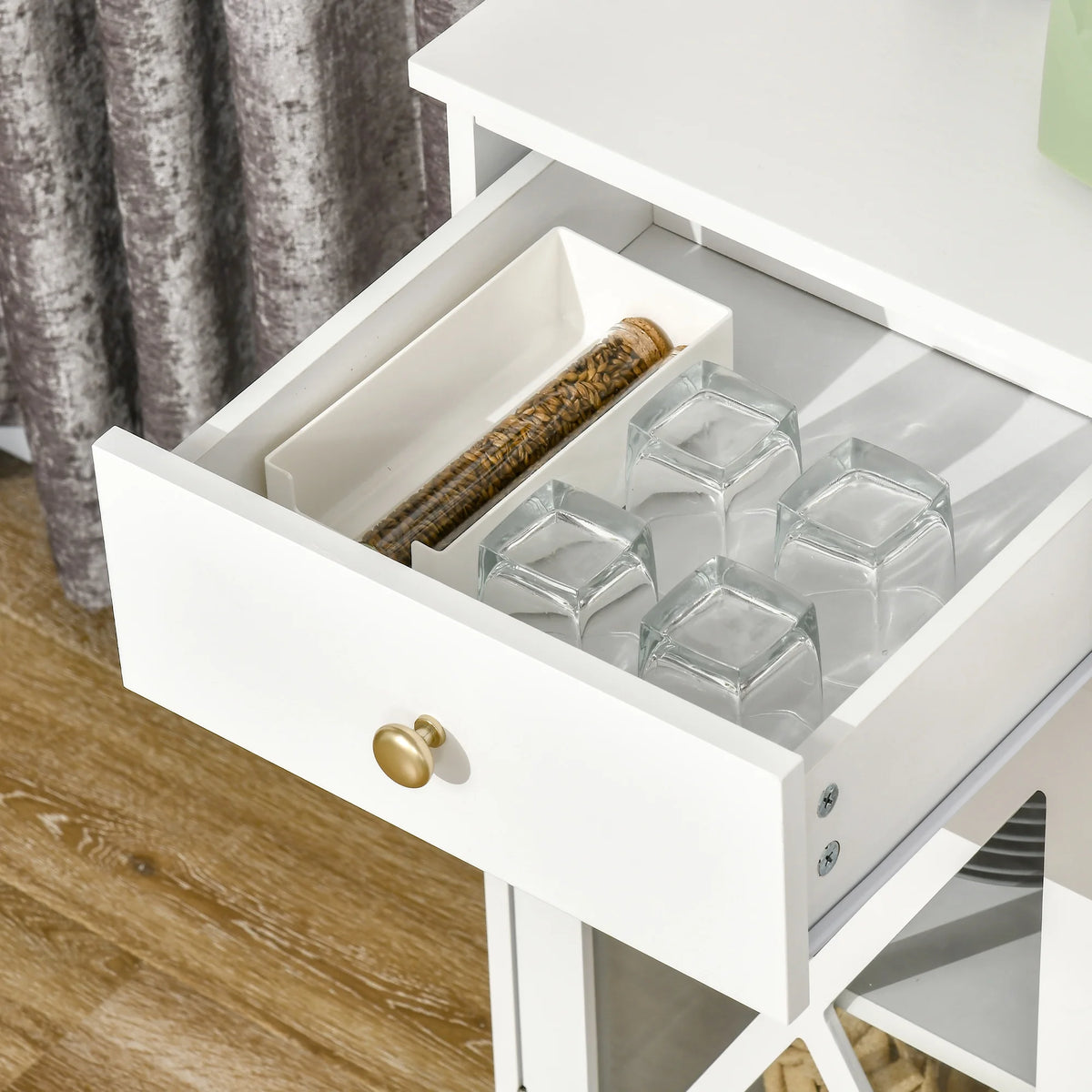 White Sideboard Buffet Cabinet with Glass Doors and 3 Drawers B465