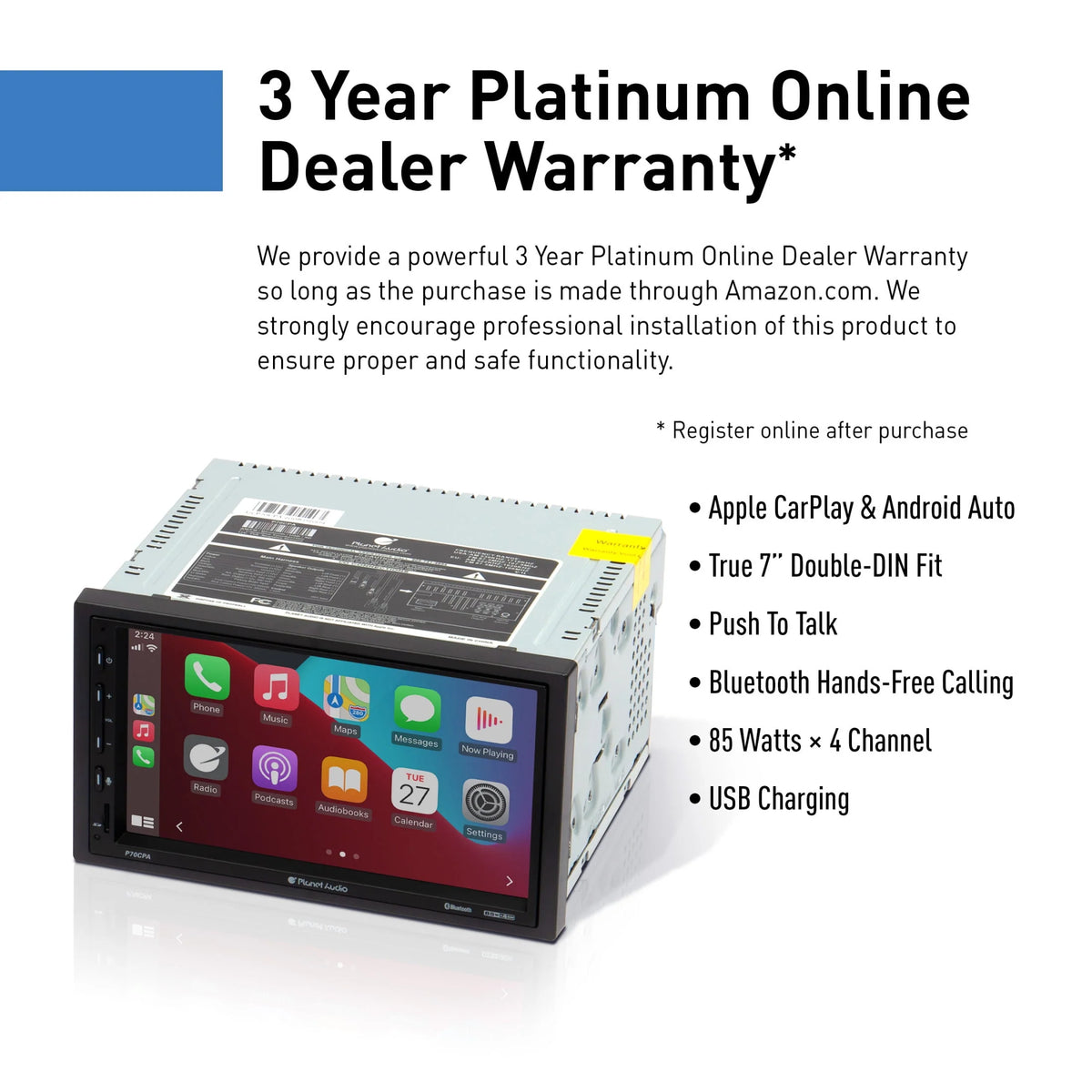 Double Din 7 Inch Touchscreen Car Stereo with Apple CarPlay Android Auto Bluetooth R804616