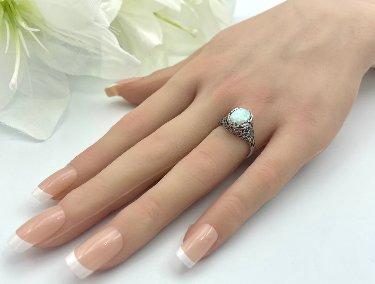 925 Sterling Silver Lab-Created Opal Ring D6383