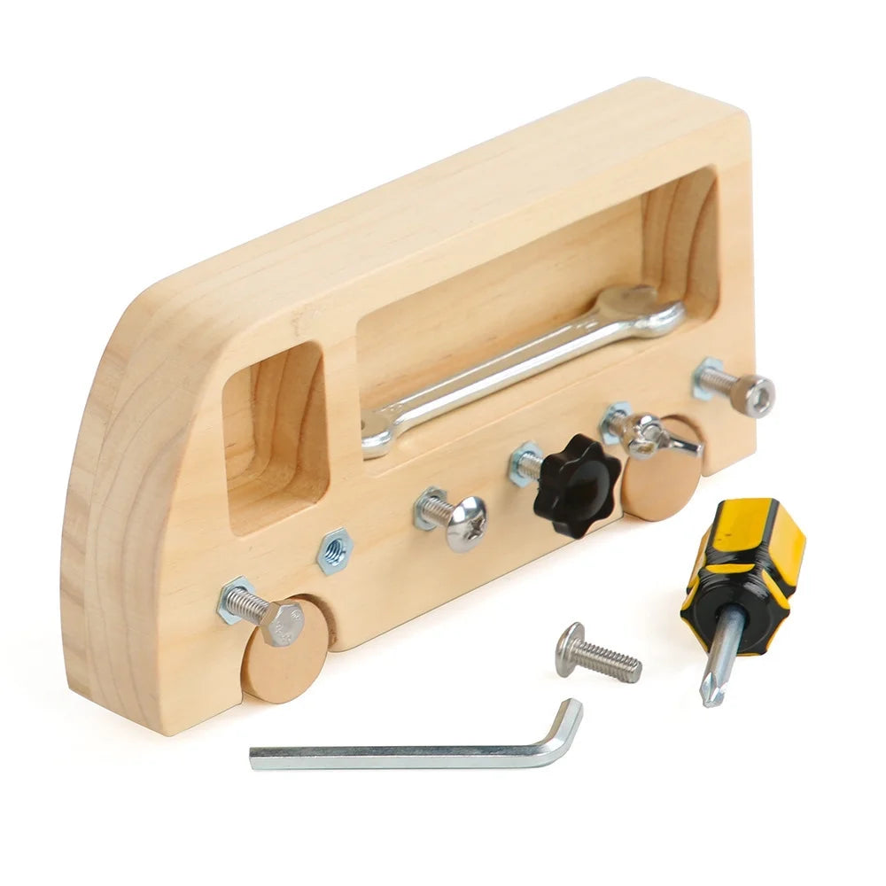 Montessori Screw Driver Board Wooden Busy Bus Sensory Toy N76753