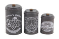 Black Tin Canisters with Wooden Lid, Set of 3 Z9747