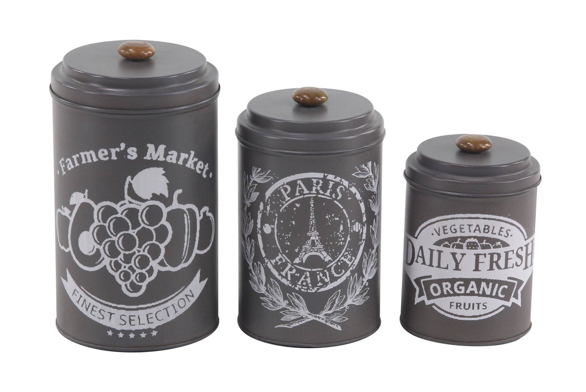 Black Tin Canisters with Wooden Lid, Set of 3 Z9747