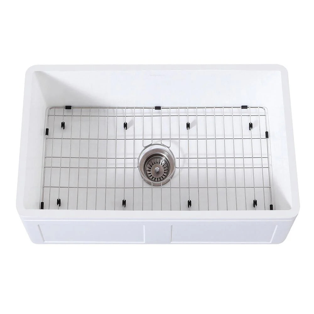 30 In. Farmhouse Kitchen Sink With Strainer And Grid P10286