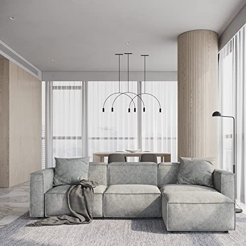 Grey L-Shape Sectional Sofa Set with Ottoman and Chaise H49264