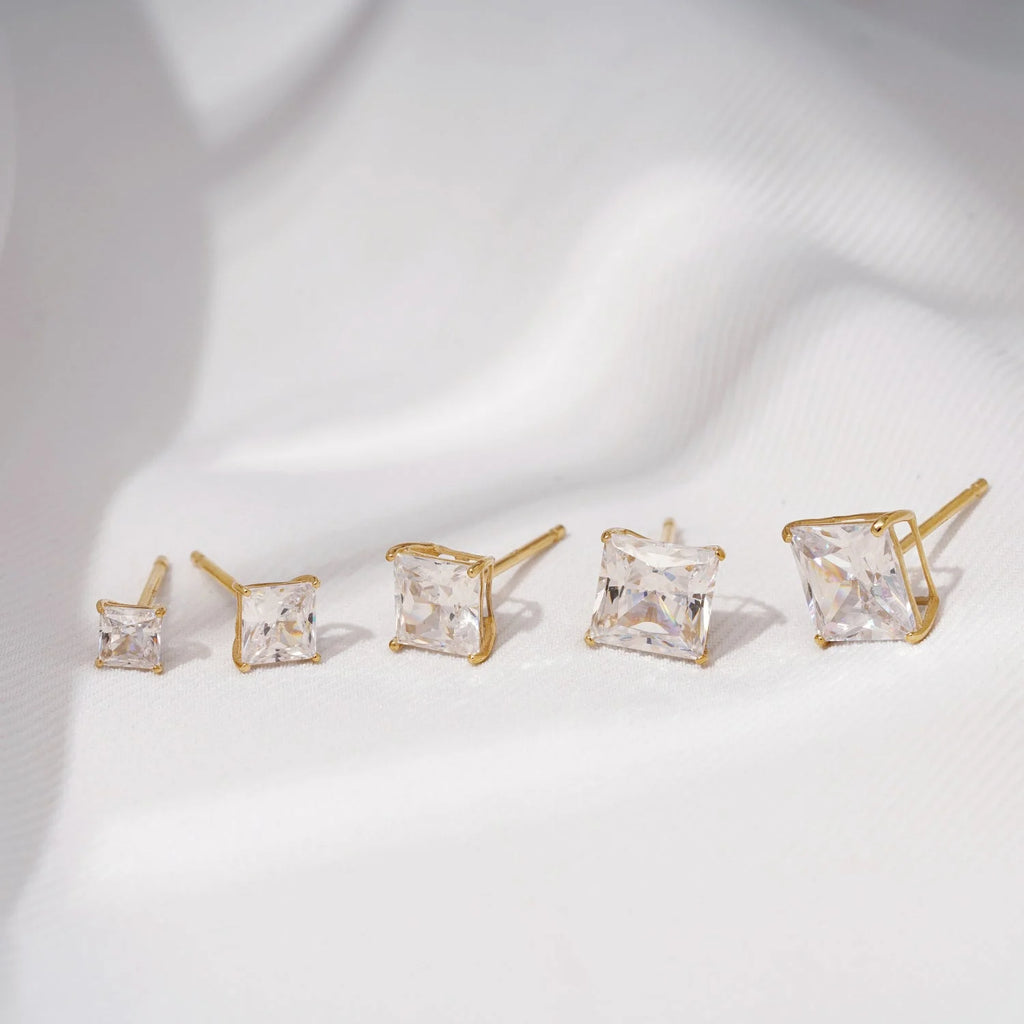 10K Yellow Gold Princess Cut Cubic Zirconia Stud Earrings H4280