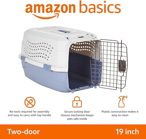 2-Door Top-Load Hard-Sided Pet Travel Carrier, Gray & Blue, 22.8"L x 15.0"W x 13.0"H X83632