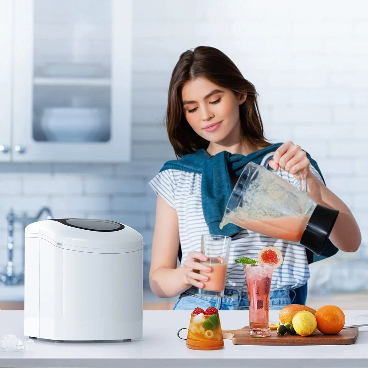 Countertop Ice Maker 26.5 lbs 9 Cubes 2 Sizes White G507