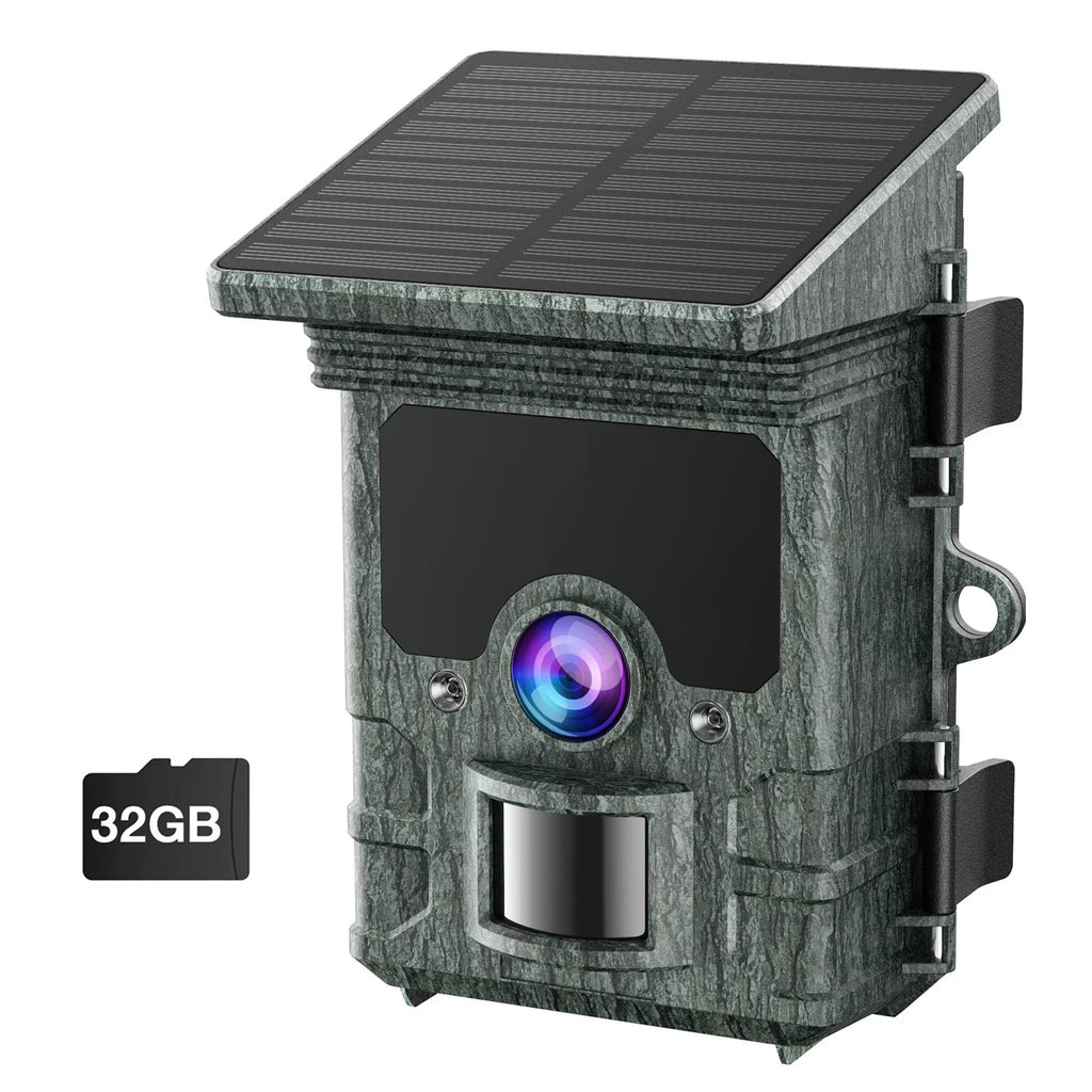 Solar Powered Trail Camera with SD Card Rechargeable 4400mAh 4K 48MP WiFi Night Vision Waterproof IP66 G705728
