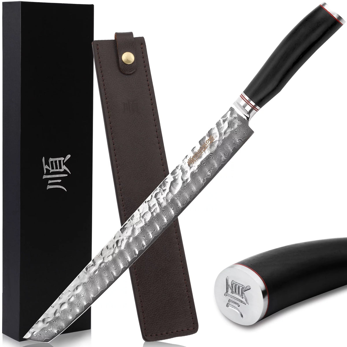 13 Inch Damascus Steel Fillet Knife with Leather Sheath M76438