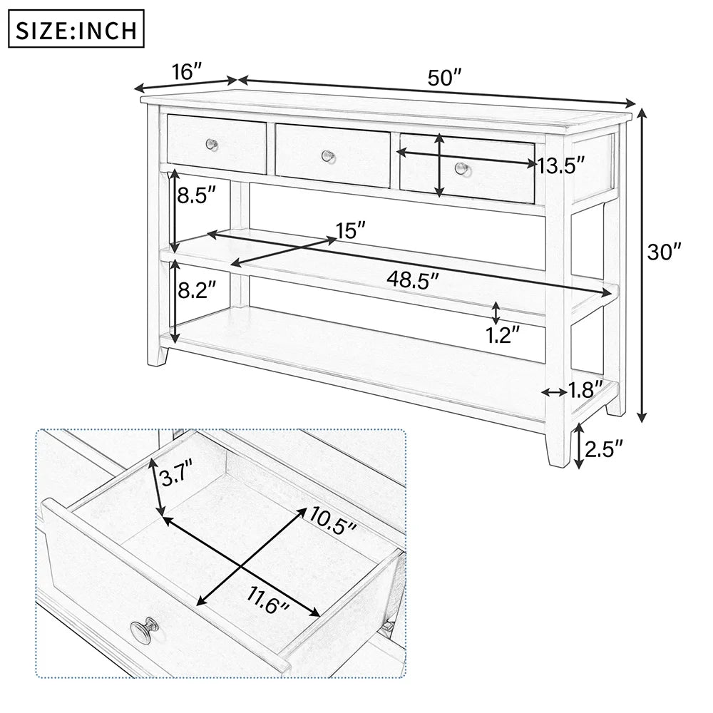 Navy Storage Console Table with 3 Drawers and 2 Shelves Y630