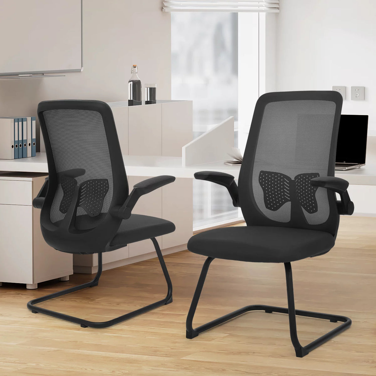 Black Set of 2 Mesh Office Chair with Lumbar Support I132554