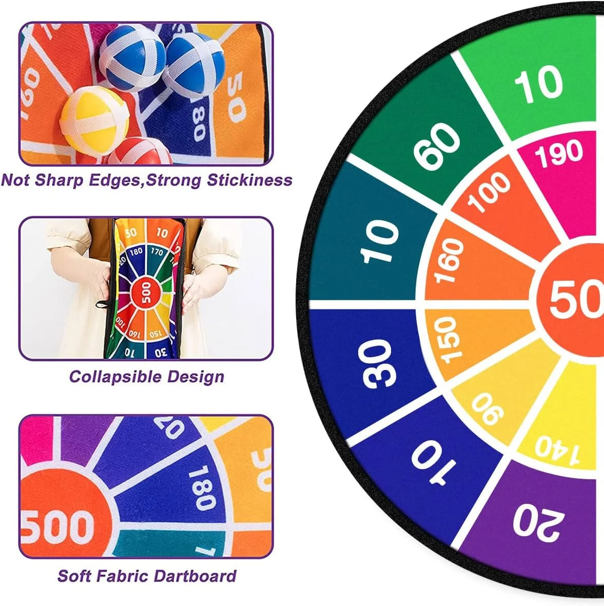 Kids Double-Sided Dartboard Set with 16 Sticky Balls, 28.3 Inches Y237582