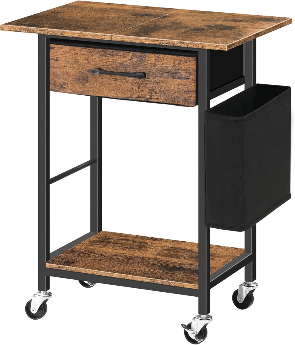 Rustic Brown Rolling Printer Cart with Storage Drawer N856