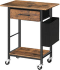 Rustic Brown Rolling Printer Cart with Storage Drawer N856