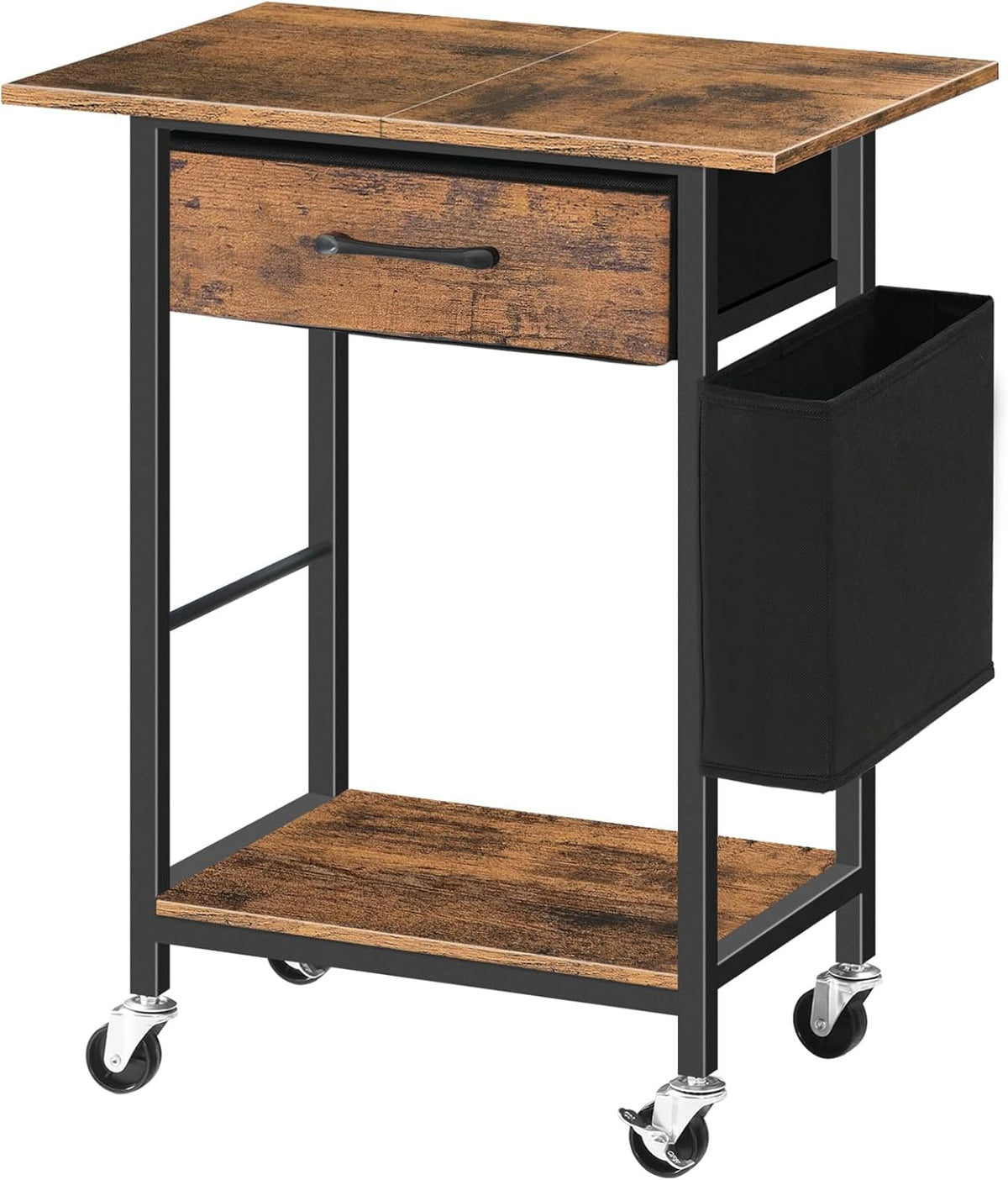 Rustic Brown Rolling Printer Cart with Storage Drawer N856