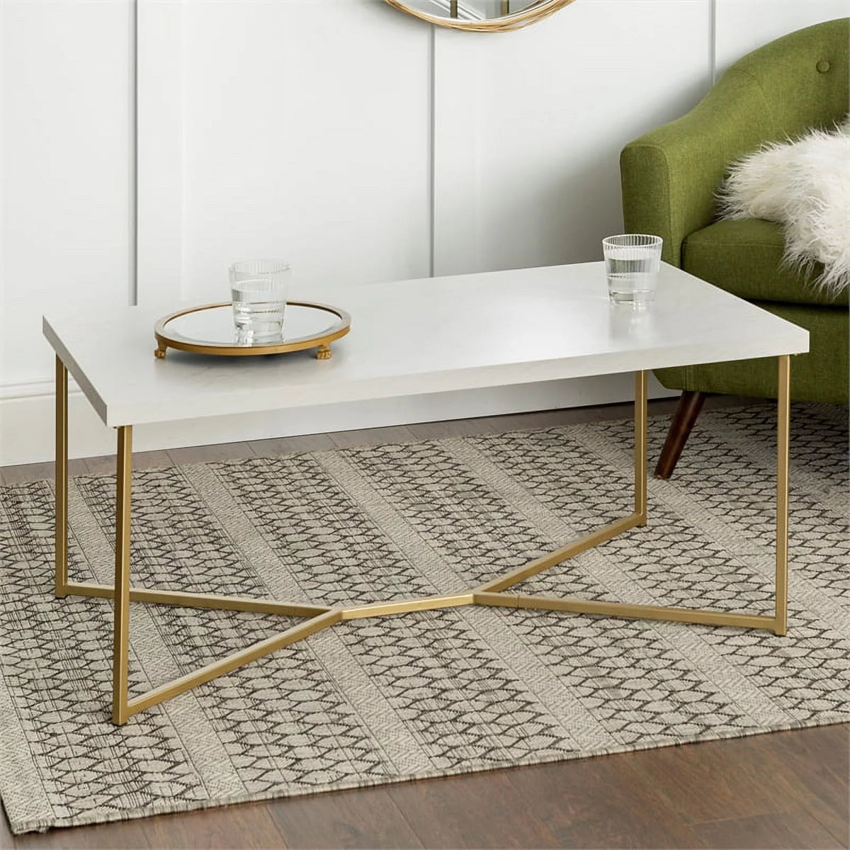 Rectangle Faux Marble and Metal Coffee Table M4141