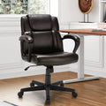 Dark Brown Leather Ergonomic Mid Back Office Chair D156