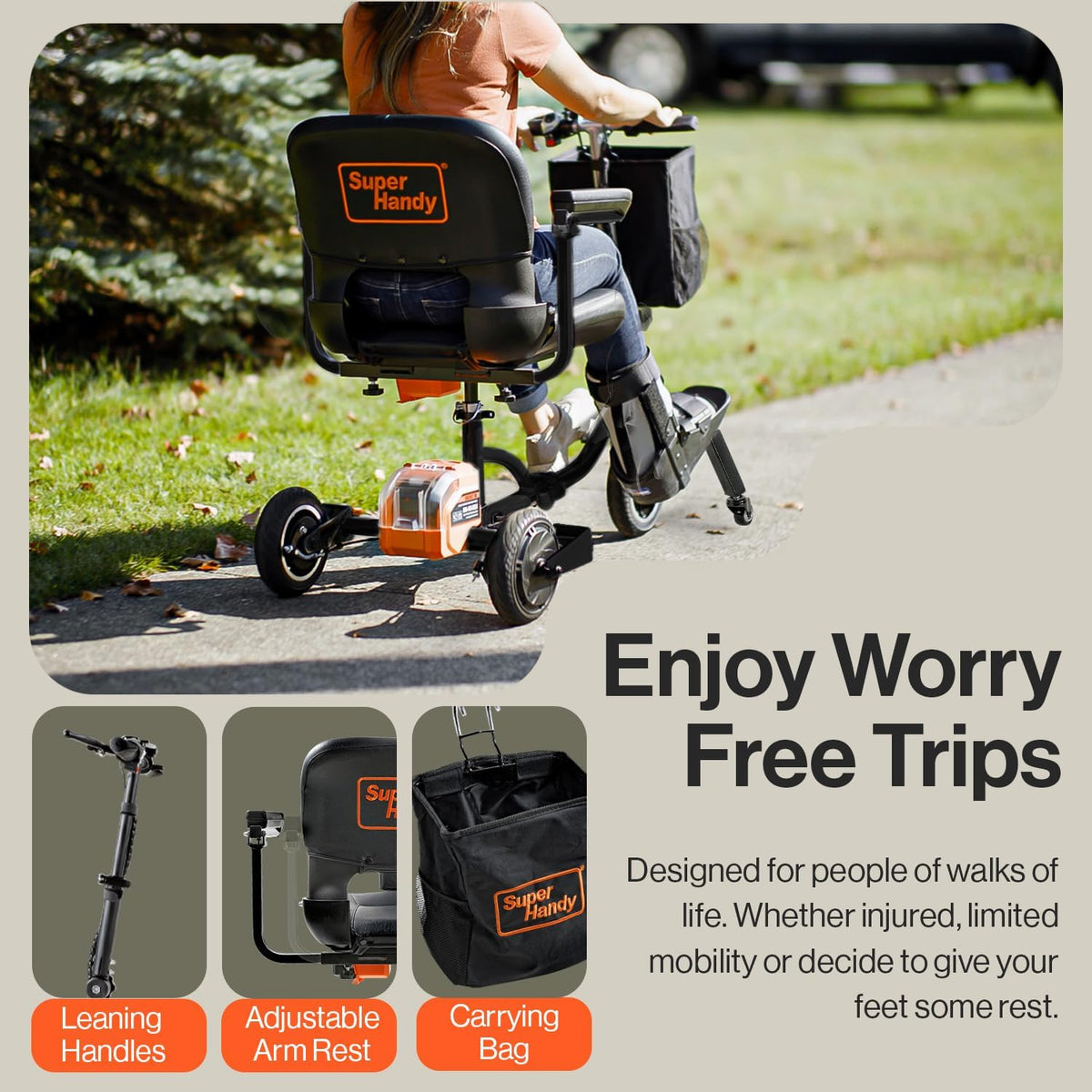 Foldable 3 Wheel Mobility Scooter with 500 Lbs Capacity Standing Assistance Q335983