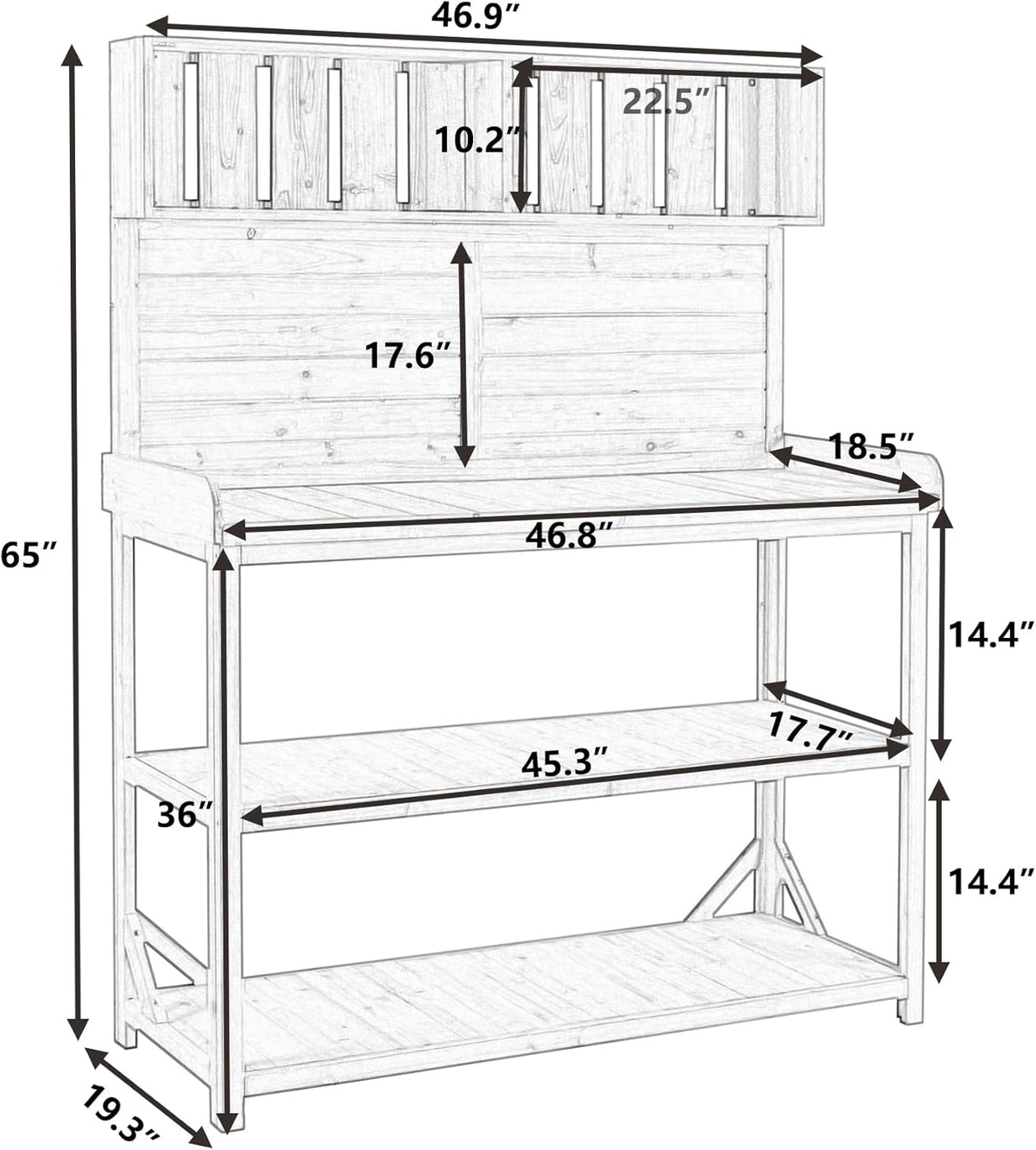 Green Wooden Potting Bench Table with 4 Storage Shelves and 3 Side Hook L48587