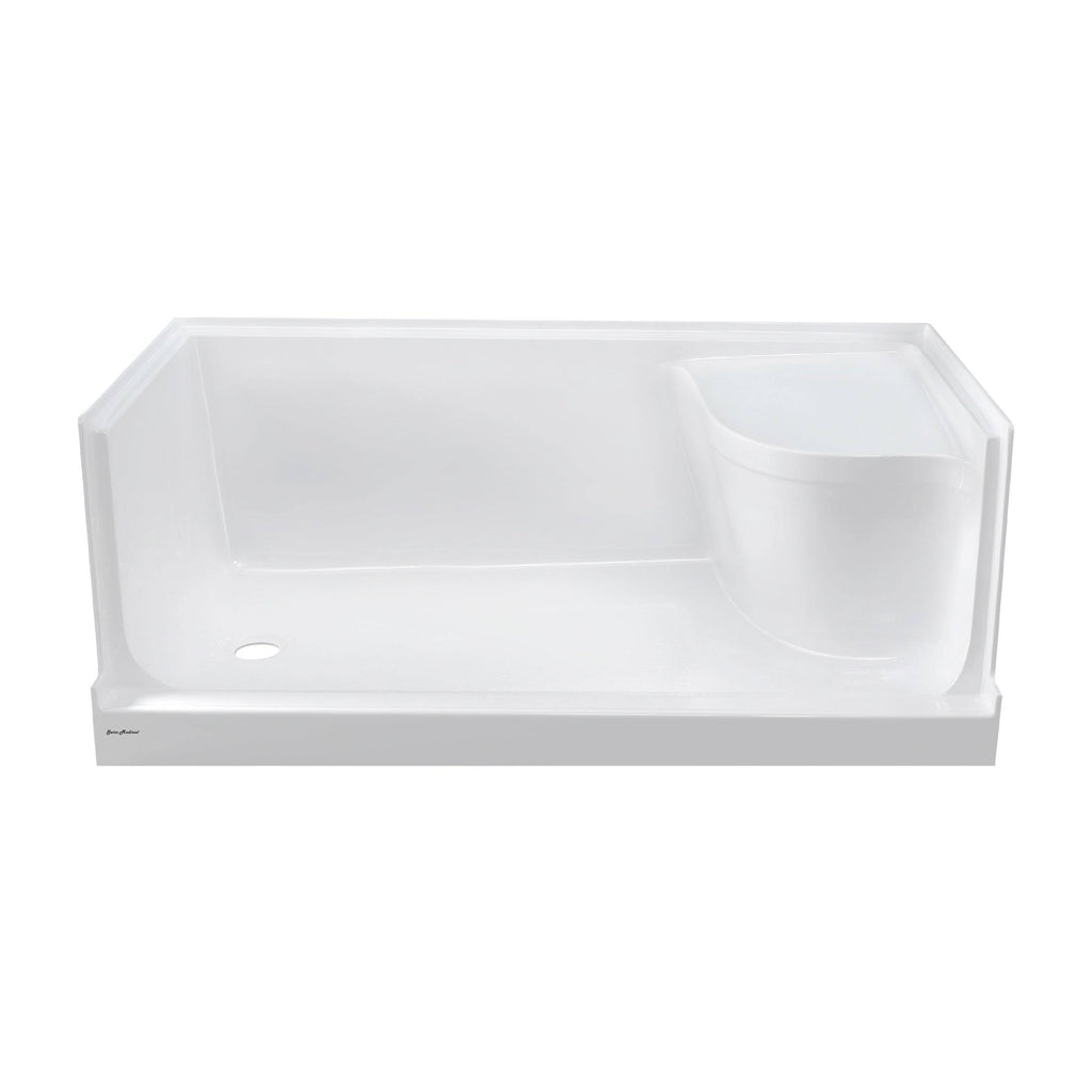 Gray Single Threshold Shower Base with Left Hand Drain and Integral Right Hand Seat S75805