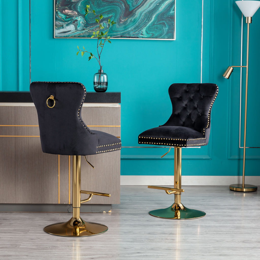 Black Velvet Swivel Bar Stools, Set of 2 Q778