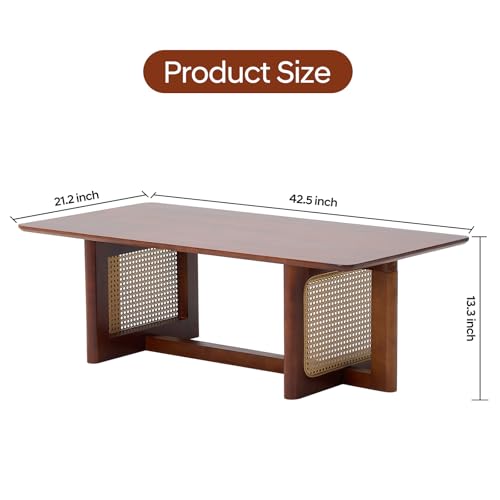 Rattan Coffee Table, 42.5 Inch Rectangular Solid Wood Table V43922