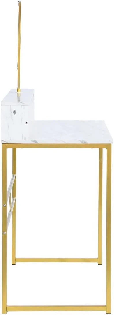 41-inch White Vanity Desk with Removable Circular Mirror T411