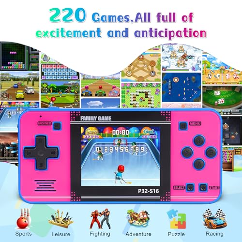 Handheld Game with 220 32-bit Video Games, 3.0” IPS Screen, Rechargeable Portable Mini Arcade X480249