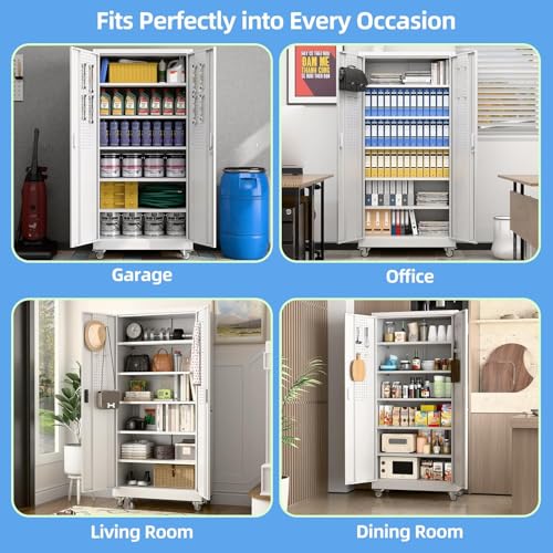 Black Metal Garage Storage Cabinet with Wheels A701