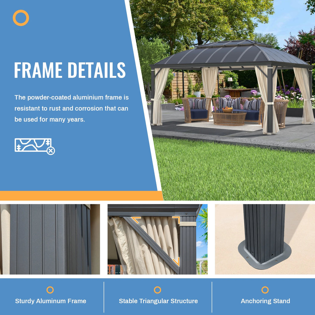 12'x16' Hardtop Aluminum Patio Gazebo with Aluminum Composite Double Roof Z66458