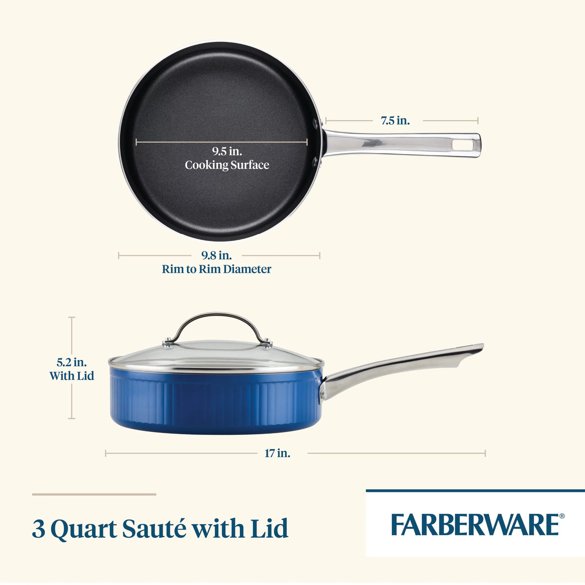Blue 3 Qt Nonstick Cookware Saute Pan with Lid Q2521