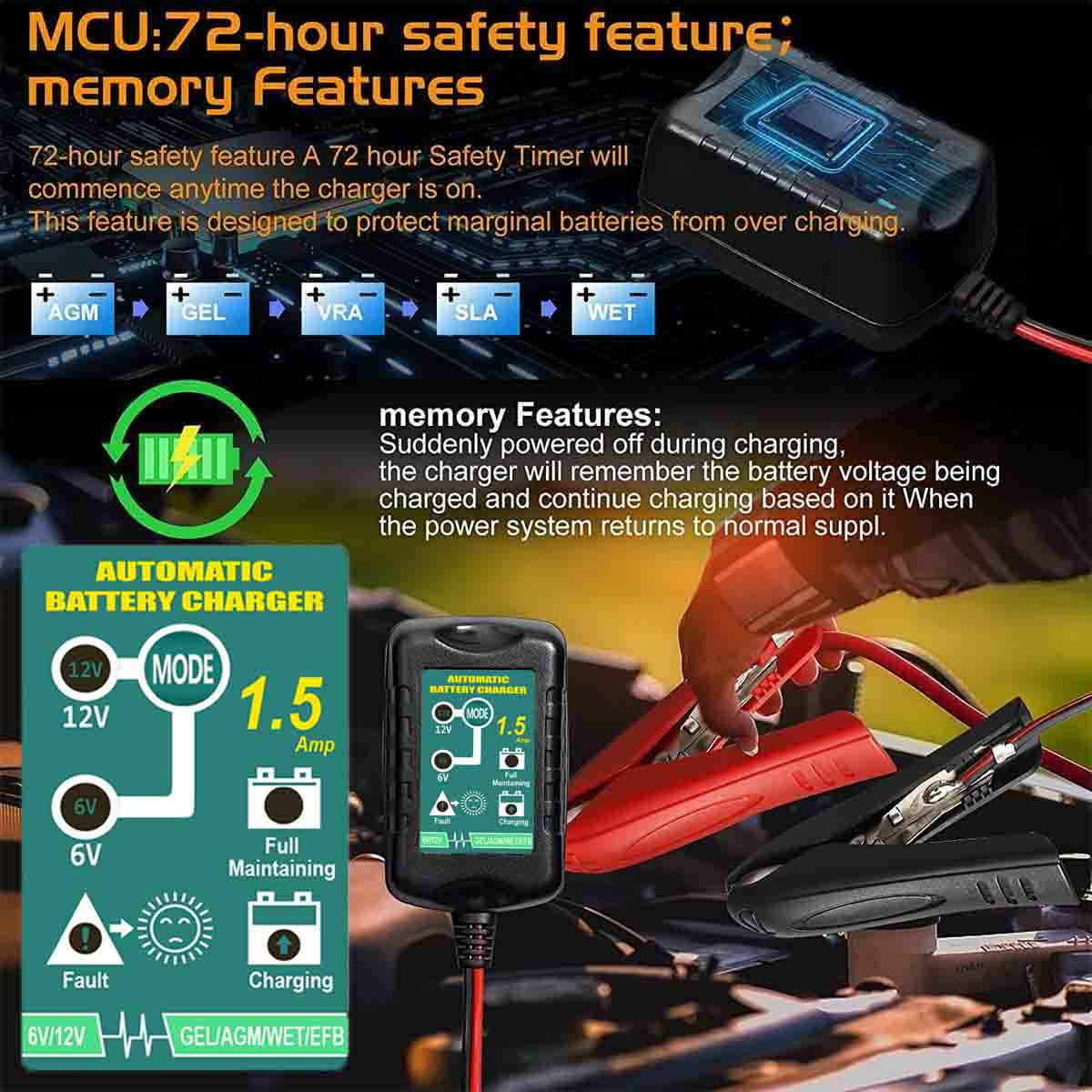 12V 6V 800mA Automatic Battery Charger J15948