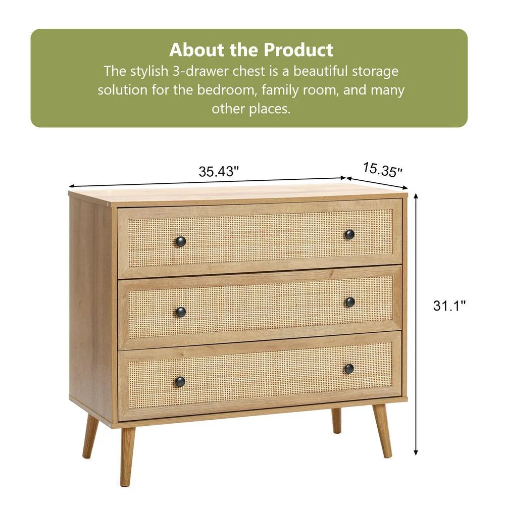 Light Oak Finish 3-Drawer Wood Dresser D920183