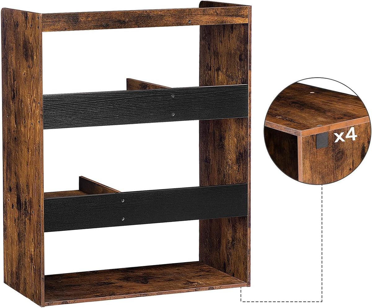 Rustic Brown Wooden Bookcase with Open Shelves K7459