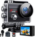 UHD 4K WiFi Action Camera 20MP Waterproof 131FT 2 Color Screen 170° Wide Angle EIS Sports Cam with External Mic Remote 2 Batteries and Helmet Accessories Kit Pack of 2 I212102