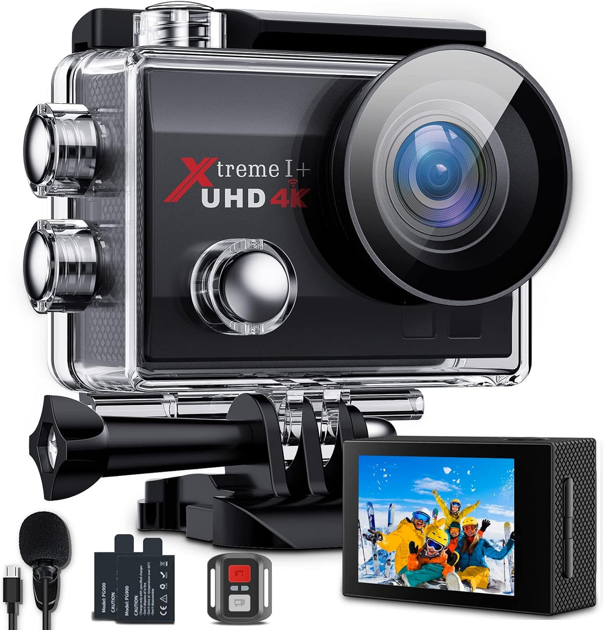 UHD 4K WiFi Action Camera 20MP Waterproof 131FT 2 Color Screen 170° Wide Angle EIS Sports Cam with External Mic Remote 2 Batteries and Helmet Accessories Kit Pack of 2 I212102