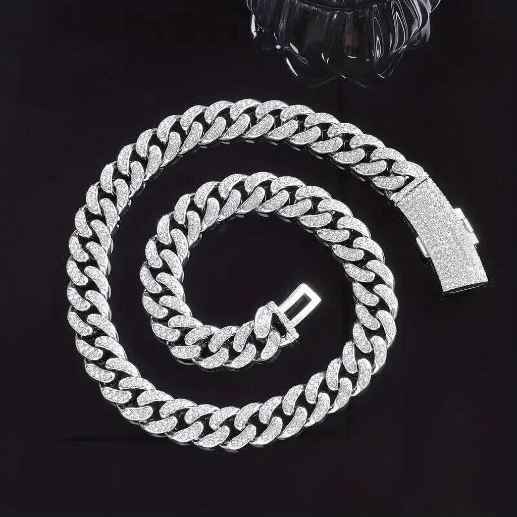 Silver Plated 18" Cuban Choker Chain Necklace T4076