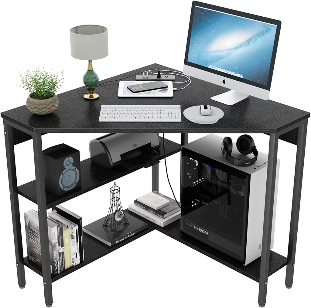 Corner Desk with Outlets USB Ports Storage Shelves Y915577