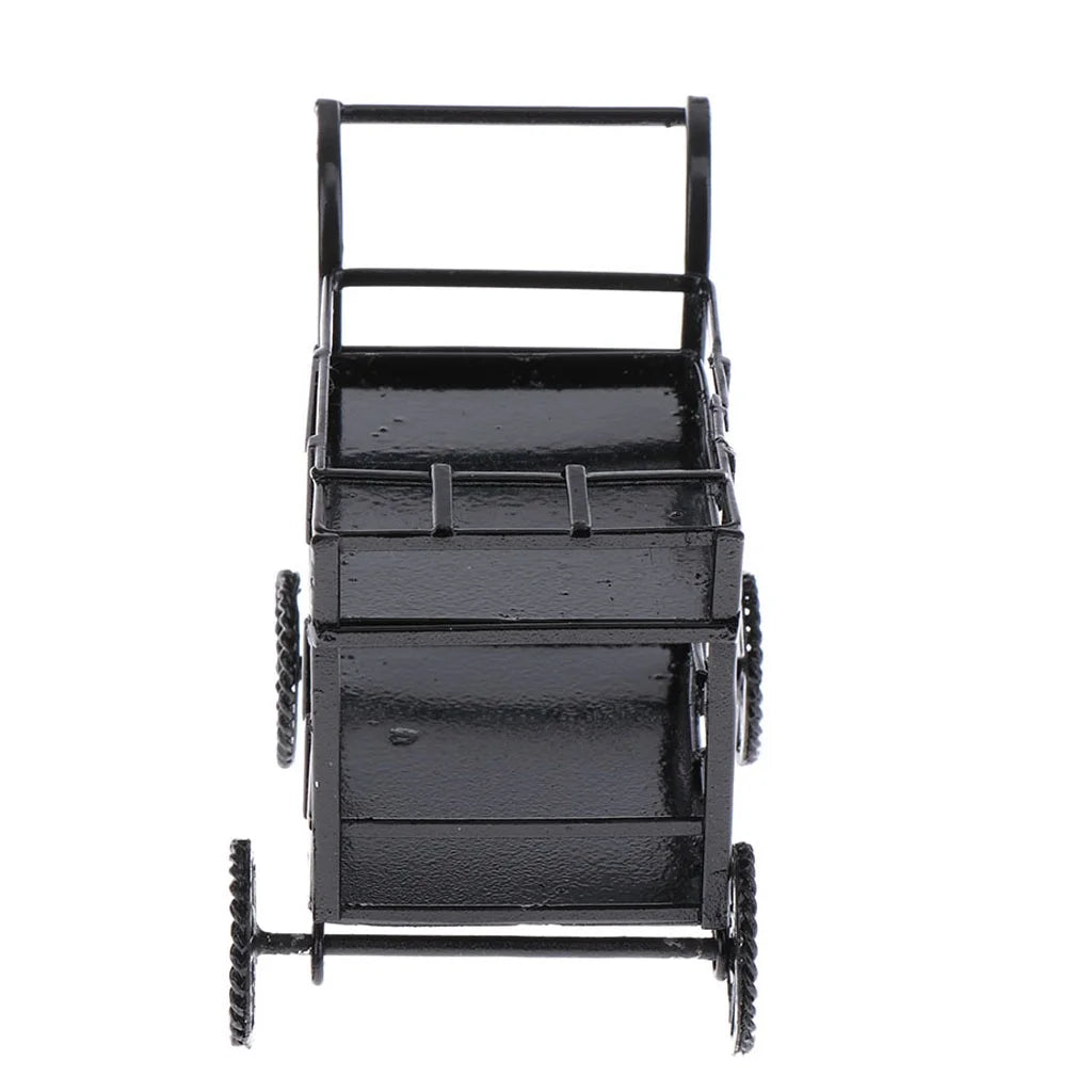 Black Metal 1/12 Dollhouse Miniature Food and Beverage Cart Accs U8869