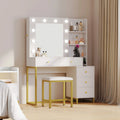 White Vanity Table Set with Lighted Mirror & Stool S683