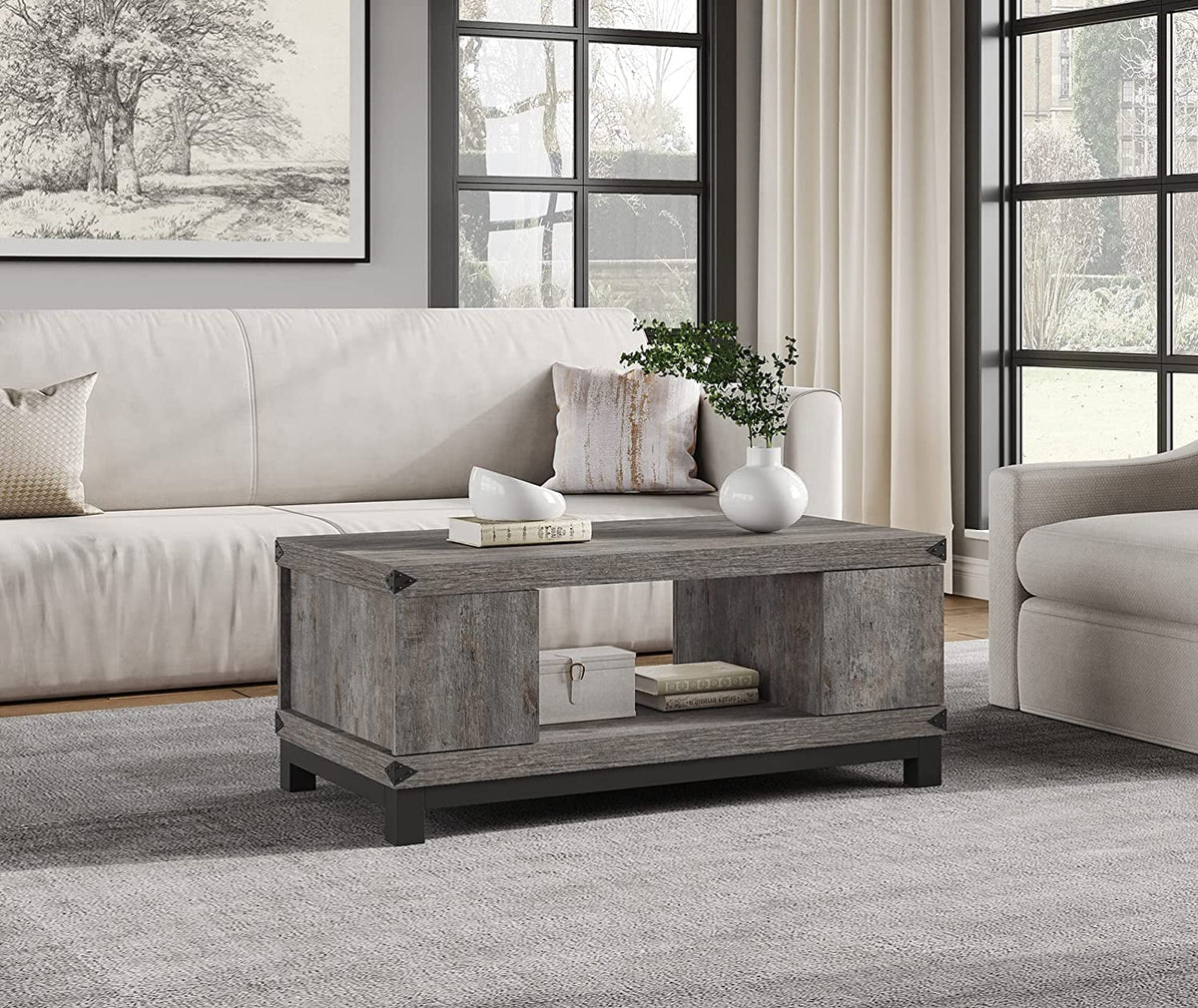 Grey Wood Coffee Table with Drawers and Shelves T3951