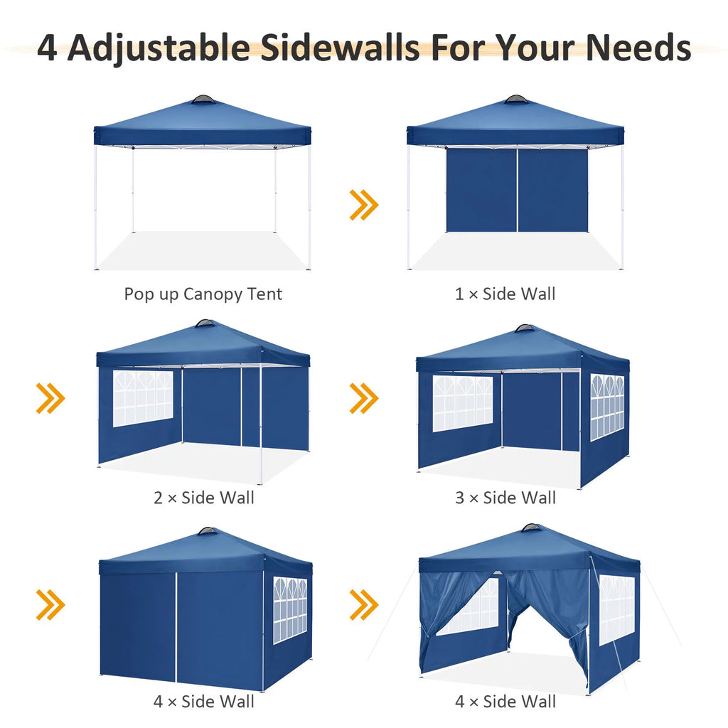 10'x10' Popup Canopy Tent with 4 Removable Sidewalls and Carry Bag B15265