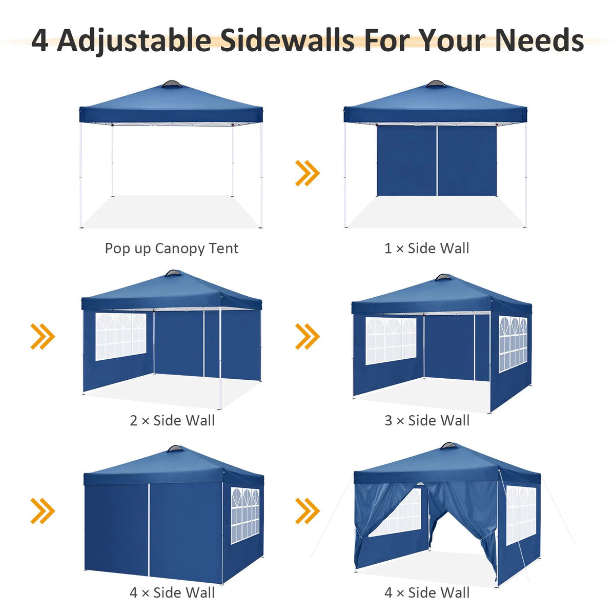 10'x10' Popup Canopy Tent with 4 Removable Sidewalls and Carry Bag B15265